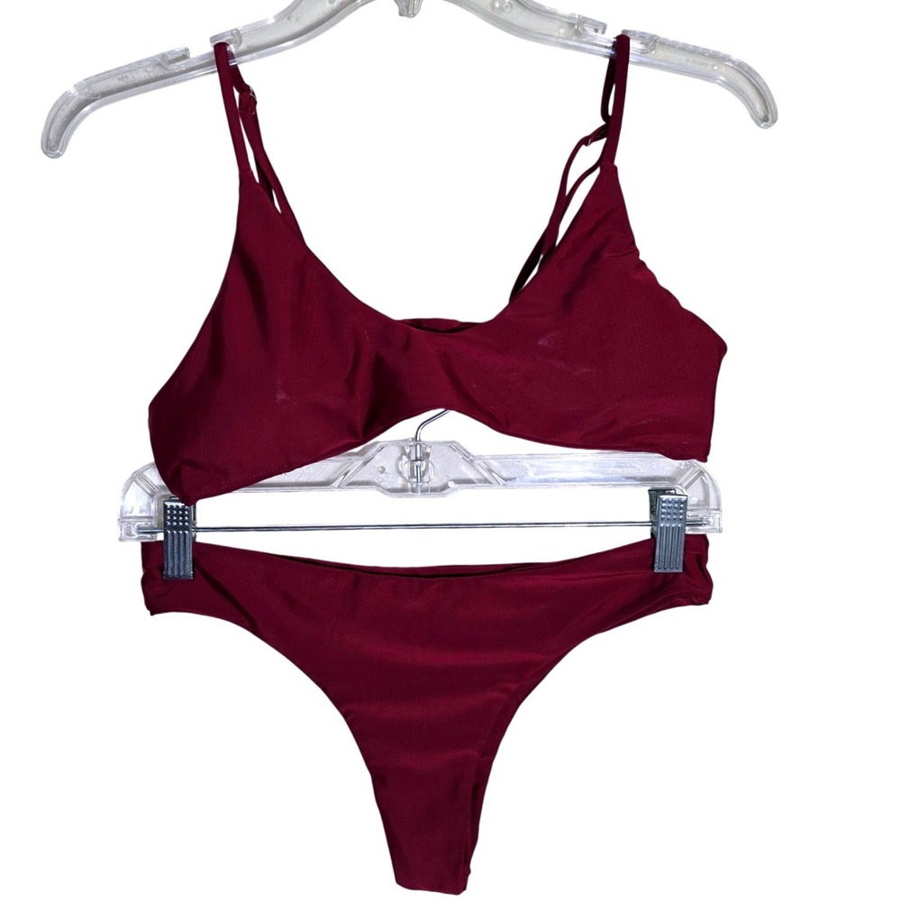 Women's Bikini Set Size Small Burgundy Two Piece High Leg Good - Picture 2 of 8